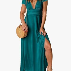 ANRABESS Teal Blue Maxi Dress | High Slit | Wedding Guest | Size S NWT